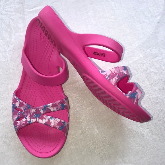 pink crocs with palm trees